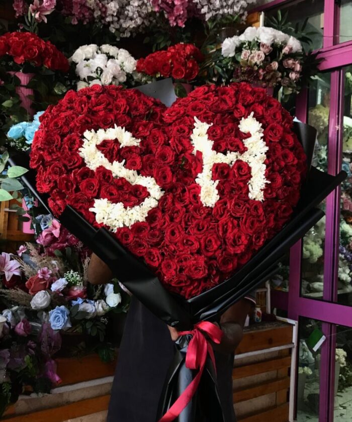 Personalized Heart Red Rose Bouquet