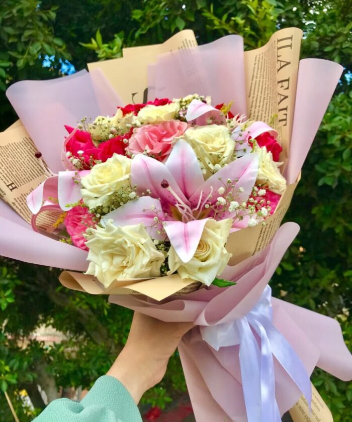 Graceful Lily Rose Garden Bouquet