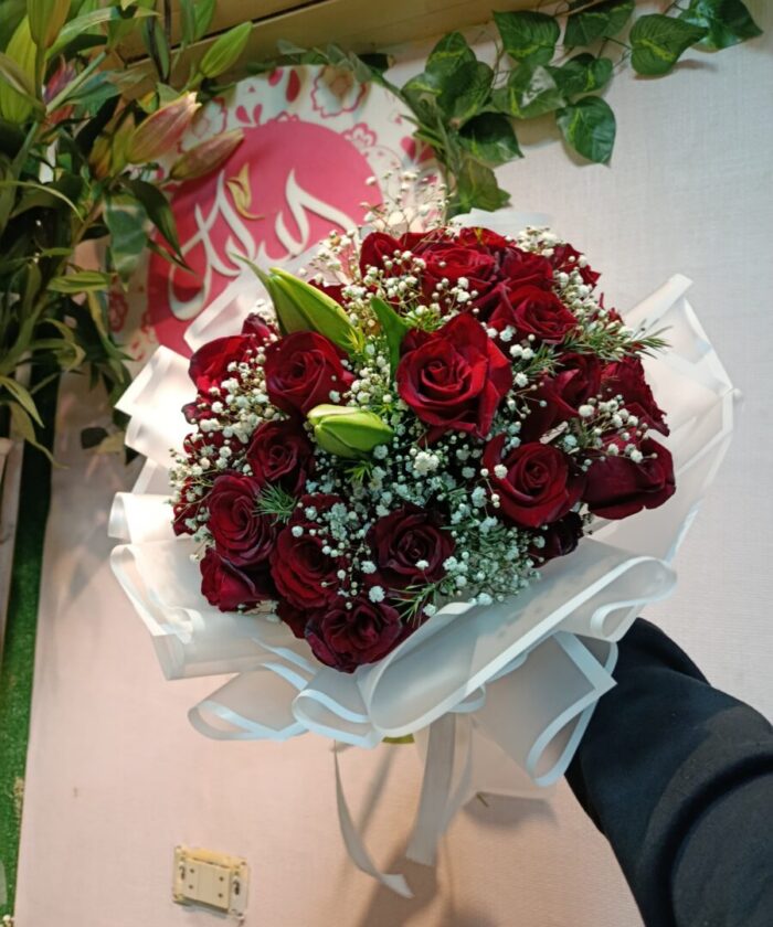 Passionate Red Roses & Lily Bouquet