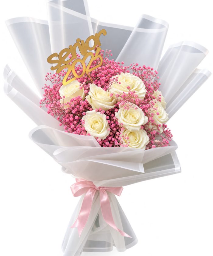 Graceful White Roses & Pink Mist