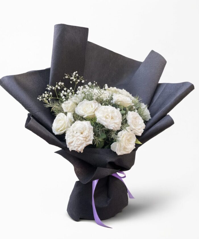Elegant White Rose Noir Bouquet