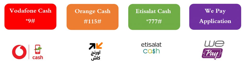Vodafone Cash, Orange Cash, Etisalat Cash and WE Pay